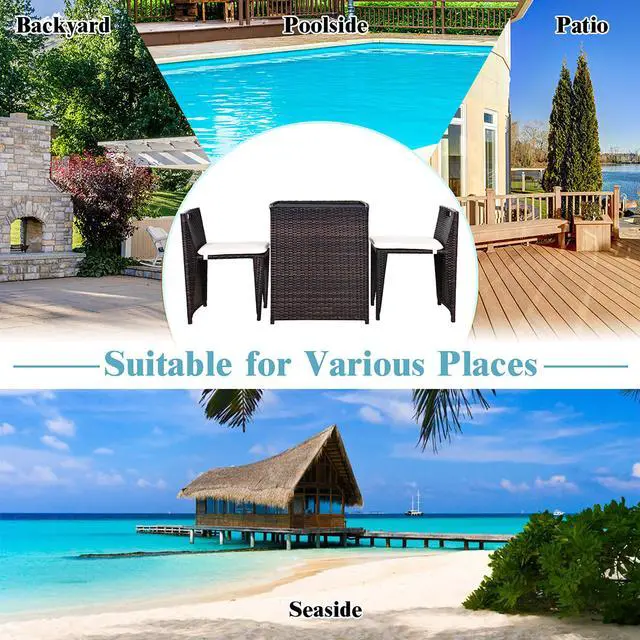 Alt view image 5 of 7 - Costway 3PCS Outdoor Patio Rattan Furniture Set Space Saving Garden Deck W/Cushion No Assembly