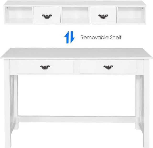 Alt view image 5 of 7 - Costway Writing Desk Mission White Home Office Computer Desk 4 Drawer White