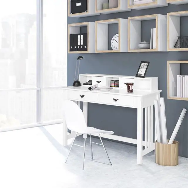 Alt view image 6 of 7 - Costway Writing Desk Mission White Home Office Computer Desk 4 Drawer White