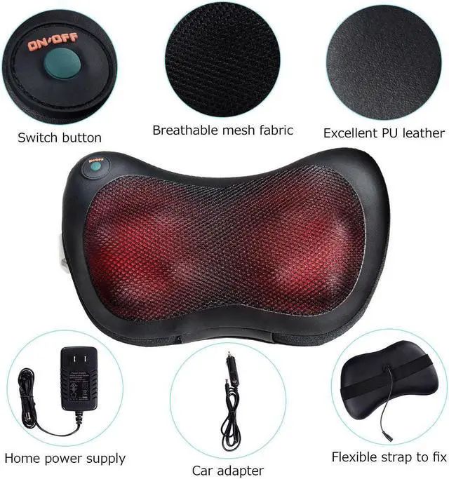 Alt view image 7 of 7 - Costway Shiatsu Shoulder Neck Back Massage Pillow with Heat Deep Kneading Massager Car Seat