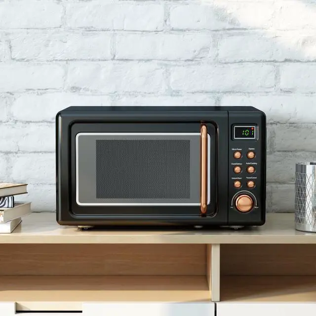 Alt view image 2 of 7 - Costway 0.7Cu.ft Retro Countertop Microwave Oven 700W LED Display Glass Turntable Rose Gold
