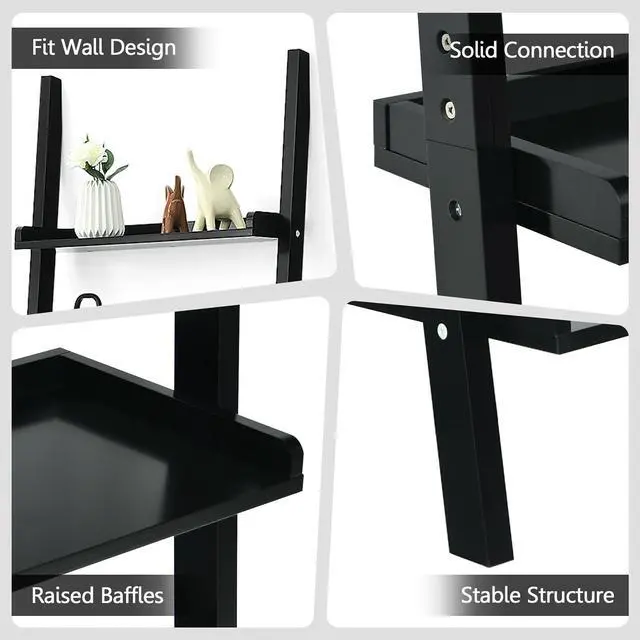 Alt view image 7 of 7 - Costway Ladder Shelf 5-Tier Plant Stand Wall-leaning Bookcase Display Rack Black