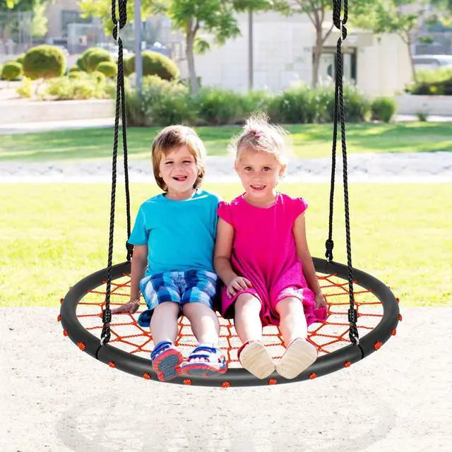 Alt view image 4 of 7 - Costway 40'' Spider Web Tree Swing Set w/ Adjustable Hanging Ropes Kids Play Set Orange