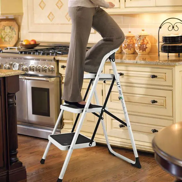 Alt view image 3 of 7 - Costway 3 Step Lightweight Ladder HD Platform Foldable Stool 330 LB Cap. Saving Space