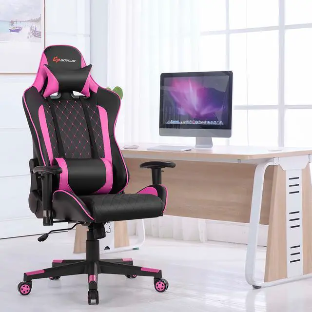 Alt view image 2 of 7 - Massage Gaming Chair Reclining Racing Chair w/Lumbar Support and Headrest Blue