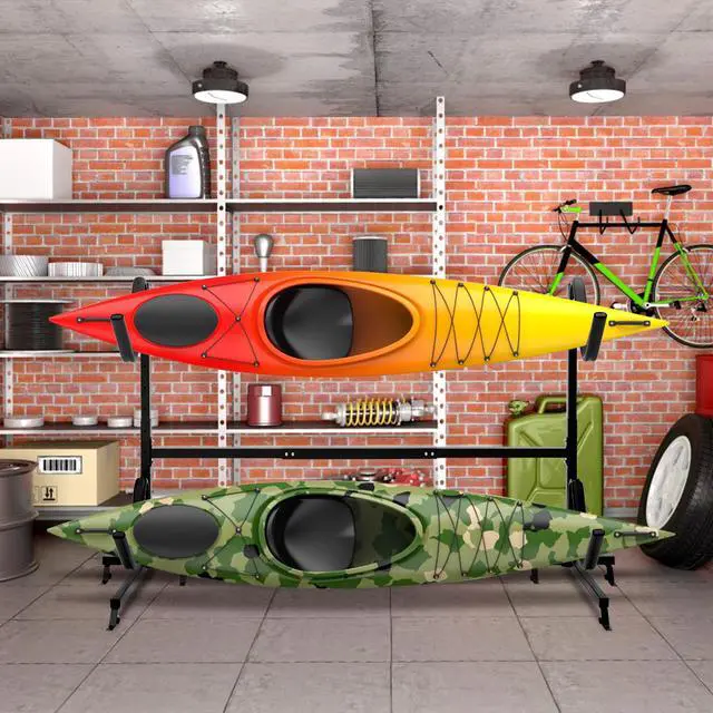 Alt view image 4 of 7 - Costway Heavy Duty Freestanding Kayak Rack Dual Storage Rack for SUP Height Adjustable