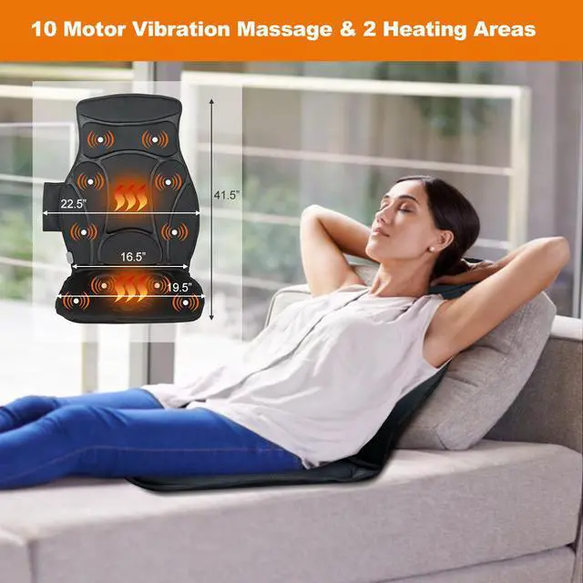 Alt view image 3 of 7 - Costway Vibration Massage Seat Cushion 10 Vibration Motors Seat Back Massager