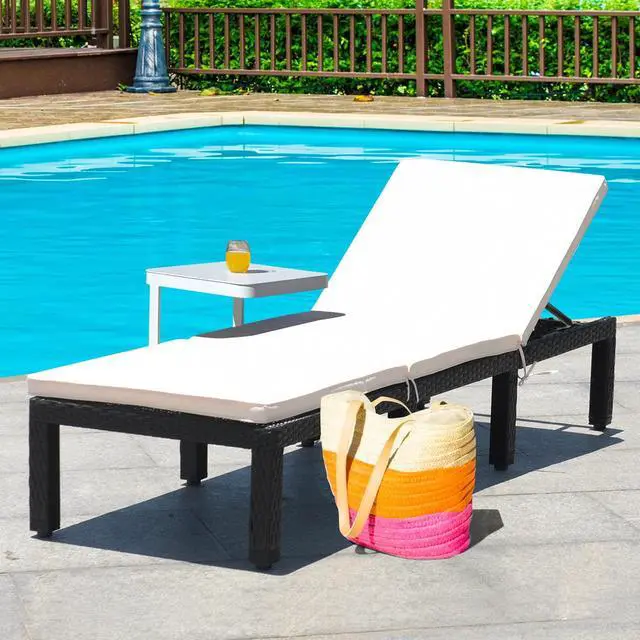 Alt view image 3 of 6 - Costway Patio Lounge Chaise Couch Cushioned Rattan Height Adjustable Garden White