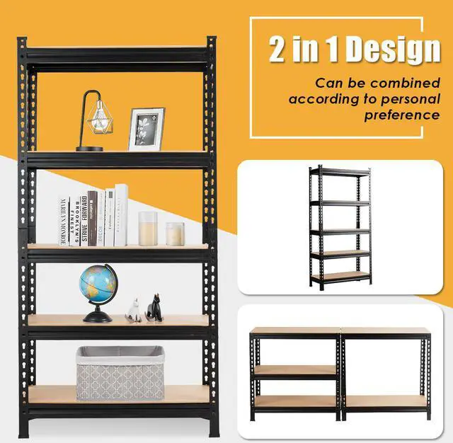 Alt view image 3 of 7 - Costway 5-Tier Metal Storage Shelves 60'' Garage Rack Adjustable