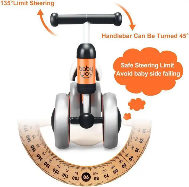 Alt view image 6 of 7 - Babyjoy 4 Wheels Baby Balance Bike Children Walker No-Pedal Toddler Toys Rides Orange