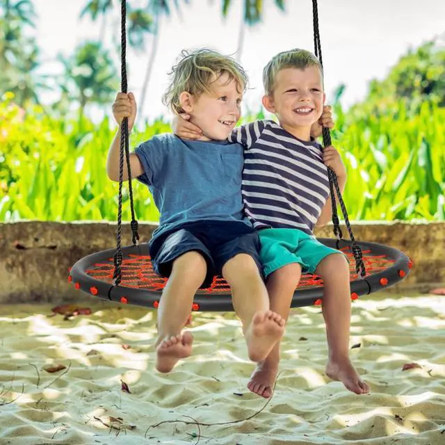 Alt view image 2 of 7 - Costway 40'' Spider Web Tree Swing Set w/ Adjustable Hanging Ropes Kids Play Set Orange