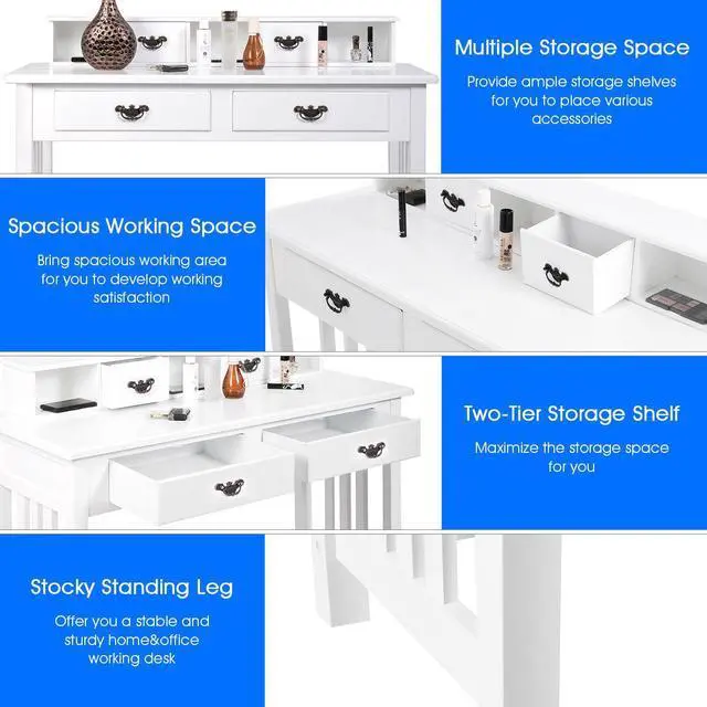 Alt view image 4 of 7 - Costway Writing Desk Mission White Home Office Computer Desk 4 Drawer White