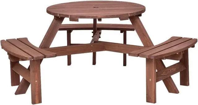 Alt view image 4 of 7 - Costway Patio 6 Person Outdoor Wood Picnic Table Beer Bench Set Pub Dining Seat Garden