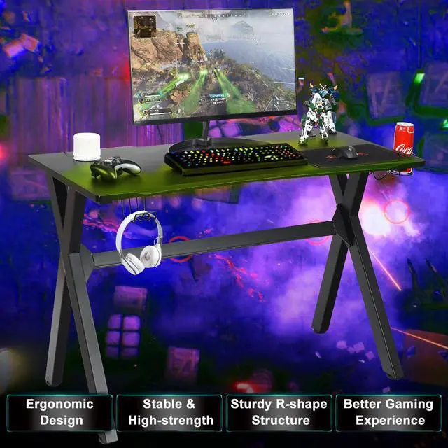 Alt view image 5 of 7 - Gaming Desk Computer Desk Table w/Cup Holder & Headphone Hook Gamer Workstation