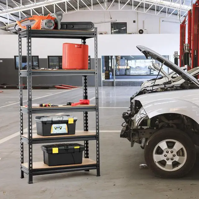 Alt view image 5 of 7 - Costway 5-Tier Metal Storage Shelves 60'' Garage Rack Adjustable