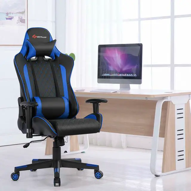 Alt view image 4 of 7 - Massage Gaming Chair Reclining Racing Chair w/Lumbar Support and Headrest Blue