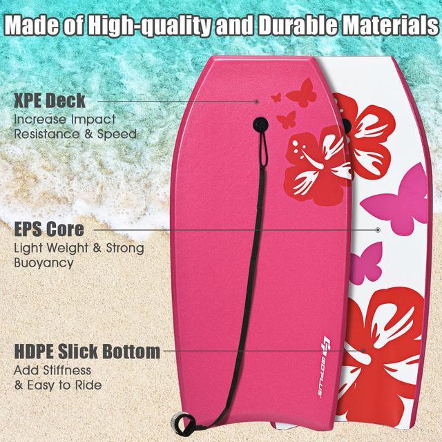 Alt view image 6 of 7 - Goplus 41'' Super Lightweight Bodyboard Surfing W/Leash EPS Core Boarding IXPE Pink