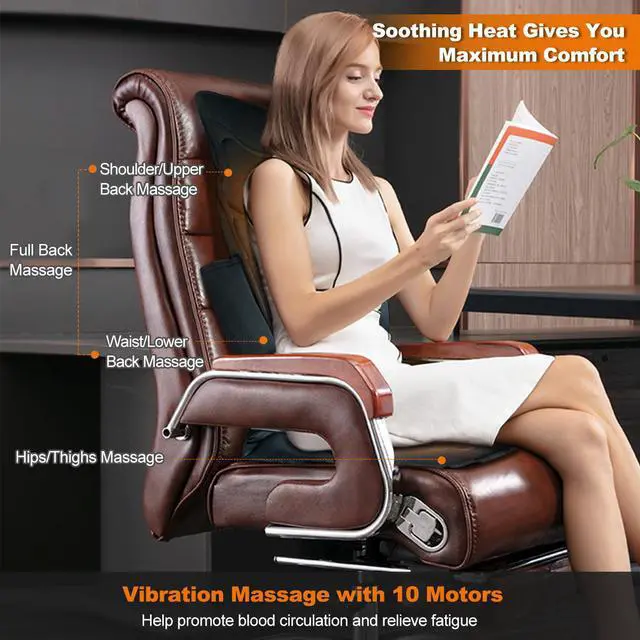 Alt view image 2 of 7 - Costway Vibration Massage Seat Cushion 10 Vibration Motors Seat Back Massager