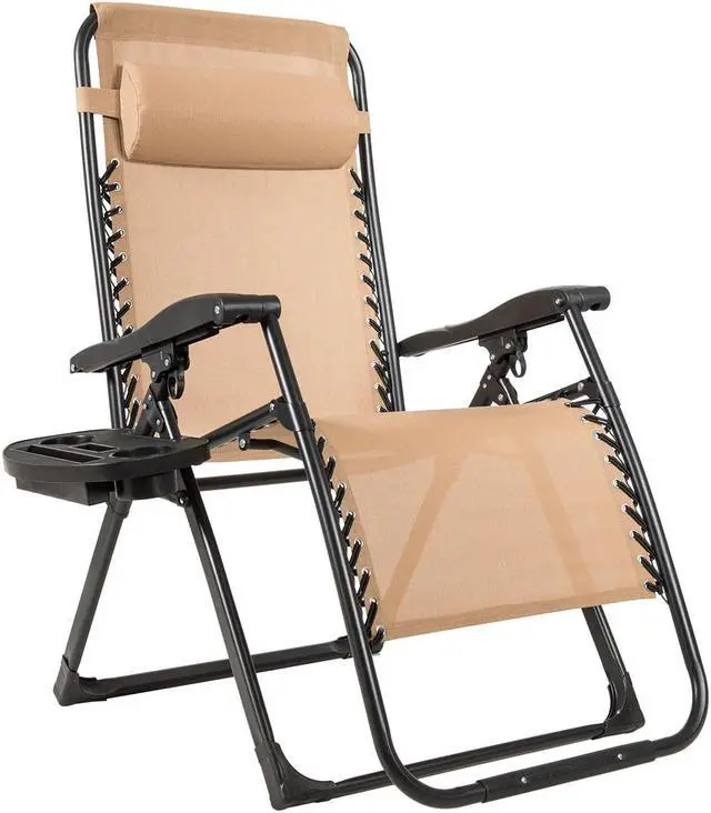 Main image of Costway Zero Gravity Chair Oversize Lounge Chair Patio Heavy Duty Folding Recliner Beige