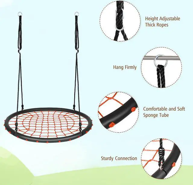 Alt view image 6 of 7 - Costway 40'' Spider Web Tree Swing Set w/ Adjustable Hanging Ropes Kids Play Set Orange