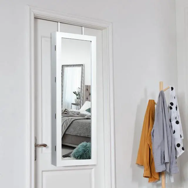 Alt view image 10 of 13 - Costway Mirror Jewelry Cabinet with Full Length Clear Mirror & Internal LED Lights Hooks
