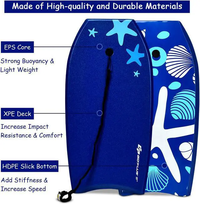 Alt view image 6 of 7 - Goplus 41'' Lightweight Super Bodyboard Surfing W/Leash EPS Core Boarding IXPE Starfish