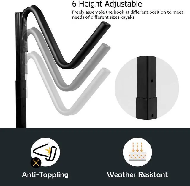 Alt view image 6 of 7 - Costway Heavy Duty Freestanding Kayak Rack Dual Storage Rack for SUP Height Adjustable