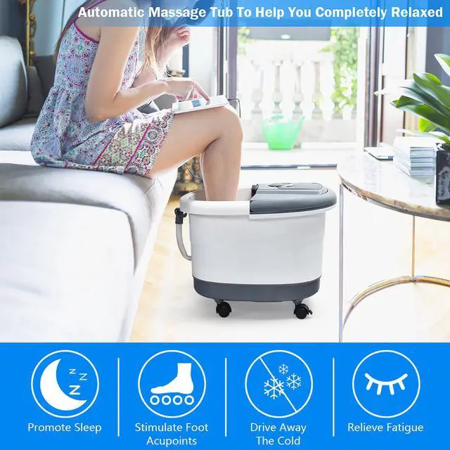 Alt view image 3 of 7 - Costway Portable Multi-function Electric Foot Spa Bath Shiatsu Roller Motorized Massager Grey
