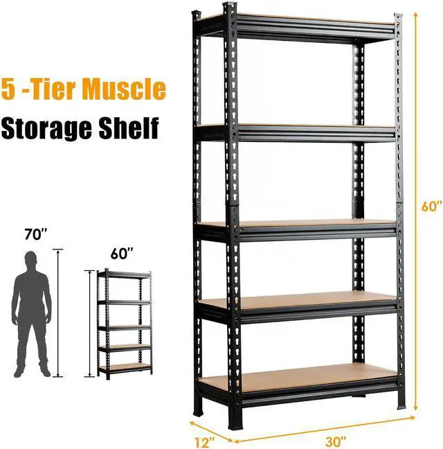 Alt view image 2 of 7 - Costway 5-Tier Metal Storage Shelves 60'' Garage Rack Adjustable