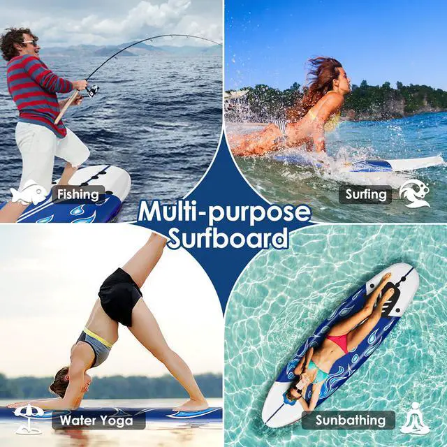 Alt view image 7 of 7 - Costway 6' Surfboard Foamie Body Surfing Board W/3  Fins & Leash for Kids Adults White