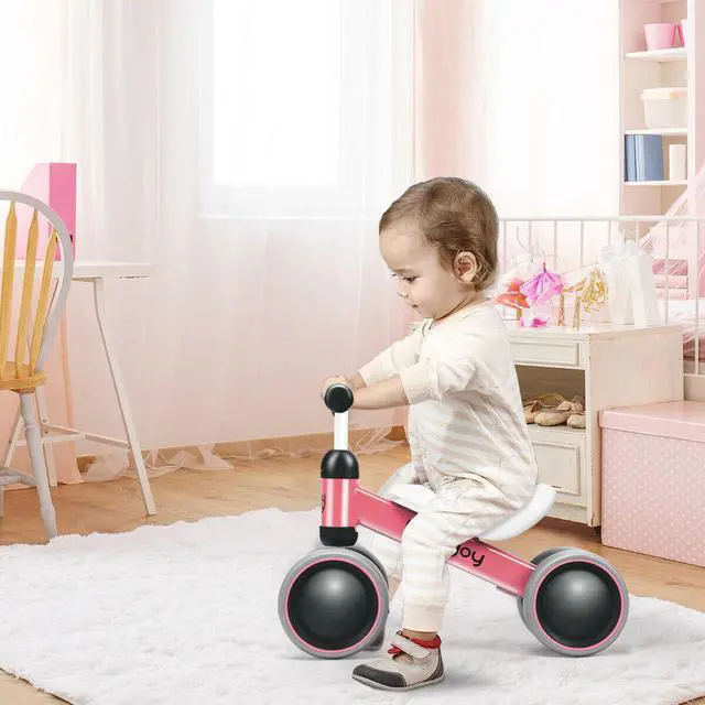 Alt view image 3 of 7 - Babyjoy 4 Wheels Baby Balance Bike Children Walker No-Pedal Toddler Toys Rides Pink