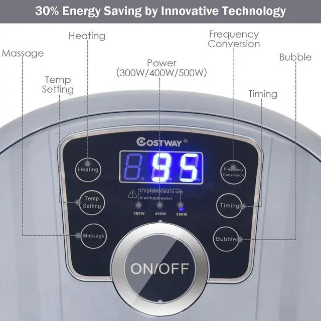 Alt view image 4 of 7 - Costway Portable Multi-function Electric Foot Spa Bath Shiatsu Roller Motorized Massager Grey