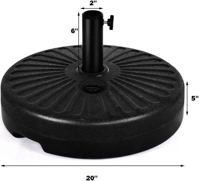 Alt view image 2 of 7 - Costway 20'' Round 23L Water Filled Umbrella Base Stand Self-filled Patio Furniture Black