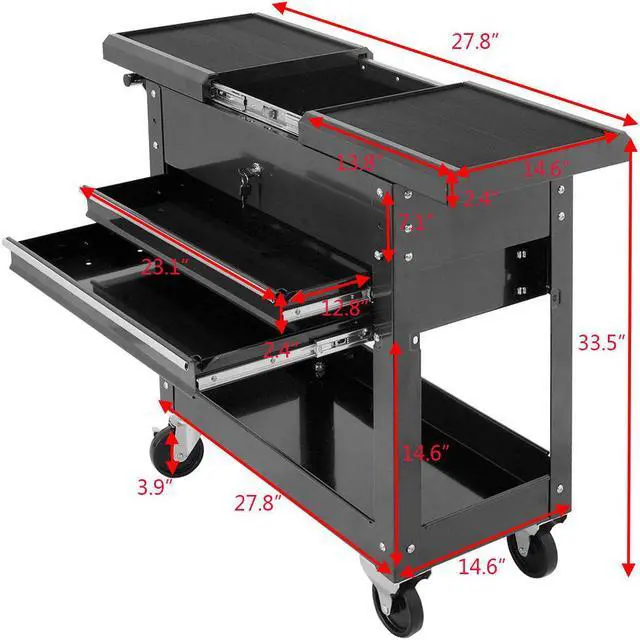 Alt view image 2 of 7 - Costway Rolling Mechanics Tool Cart Slide Top Utility Storage Cabinet Organizer 2 Drawer