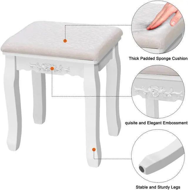 Alt view image 7 of 7 - Costway White Tri Folding Vanity Makeup Table Stool Home Desk