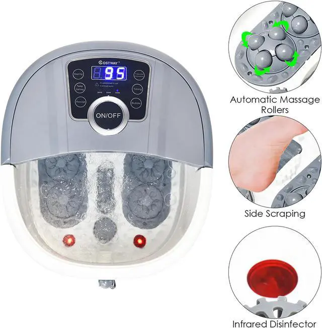 Alt view image 6 of 7 - Costway Portable Multi-function Electric Foot Spa Bath Shiatsu Roller Motorized Massager Grey