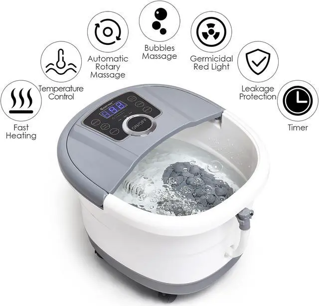 Alt view image 5 of 7 - Costway Portable Multi-function Electric Foot Spa Bath Shiatsu Roller Motorized Massager Grey