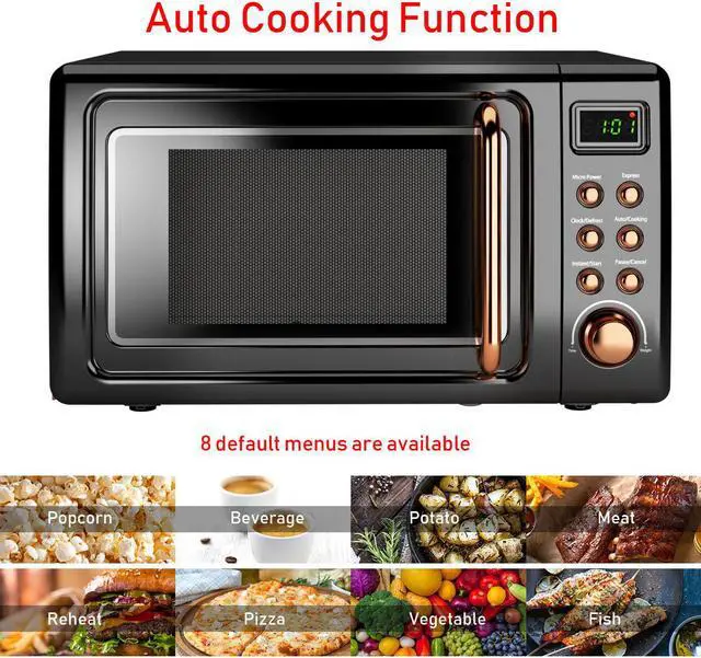 Alt view image 5 of 7 - Costway 0.7Cu.ft Retro Countertop Microwave Oven 700W LED Display Glass Turntable Rose Gold