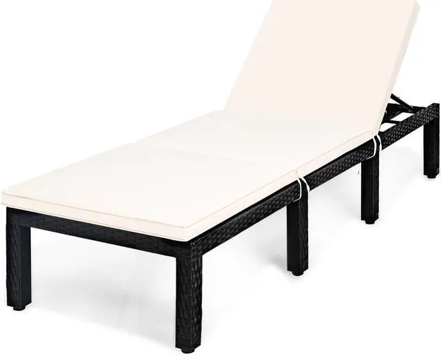 Alt view image 4 of 6 - Costway Patio Lounge Chaise Couch Cushioned Rattan Height Adjustable Garden White
