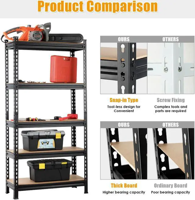 Alt view image 7 of 7 - Costway 5-Tier Metal Storage Shelves 60'' Garage Rack Adjustable