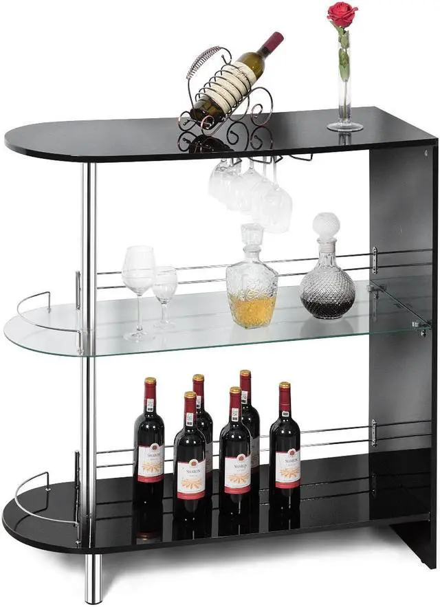 Main image of Costway Wine Rack Unit w/Tempered Glass Shelf & Glass Holders Glossy  Black