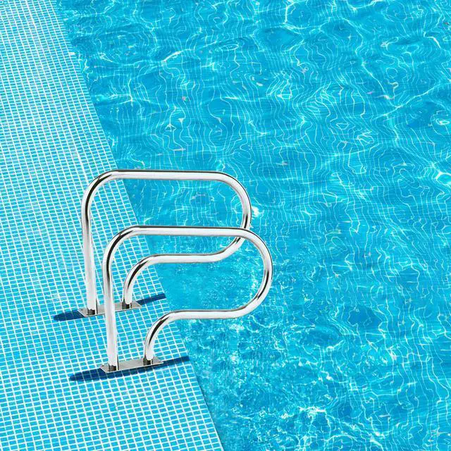 Alt view image 4 of 6 - Costway Swimming Pool Hand Rail Stainless Steel Ladder Handrail Stair Rail w/ Base Plate