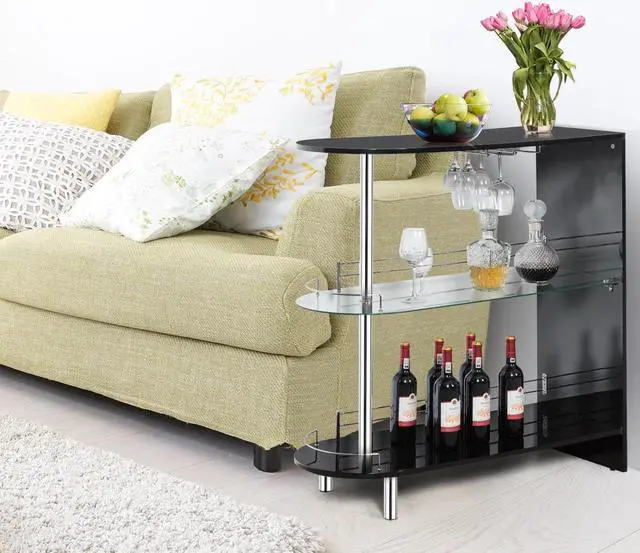 Alt view image 2 of 7 - Costway Wine Rack Unit w/Tempered Glass Shelf & Glass Holders Glossy  Black