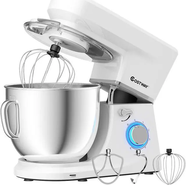 Main image of Costway Tilt-Head Stand Mixer 7.5 Qt 6 Speed 660W with Dough Hook, Whisk & Beater White