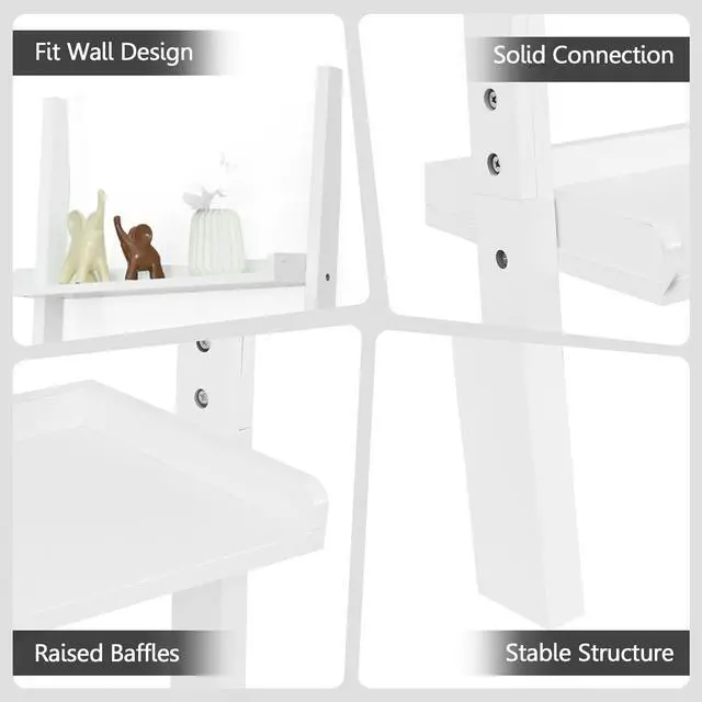 Alt view image 7 of 7 - Costway Versatile White 5-Tier Bookshelf Leaning Wall Shelf Ladder  Bookcase White