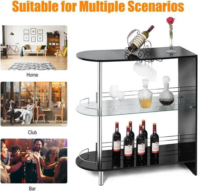 Alt view image 7 of 7 - Costway Wine Rack Unit w/Tempered Glass Shelf & Glass Holders Glossy  Black