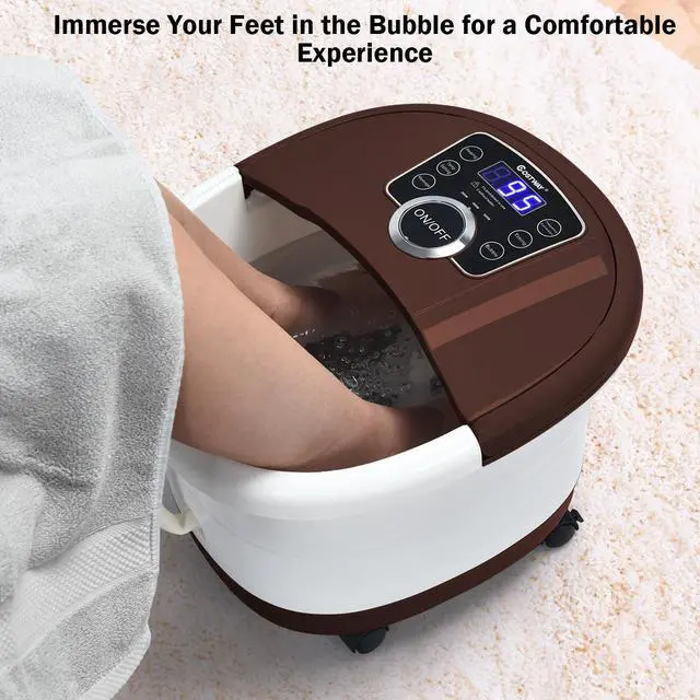 Alt view image 2 of 7 - Costway Portable Electric Foot Spa Bath Shiatsu Roller Motorized Massager Fast Heating Brown