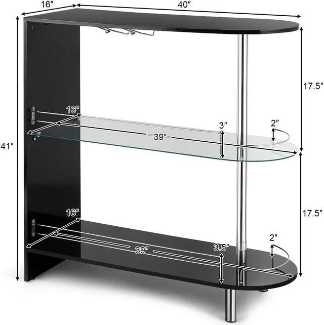 Alt view image 3 of 7 - Costway Wine Rack Unit w/Tempered Glass Shelf & Glass Holders Glossy  Black