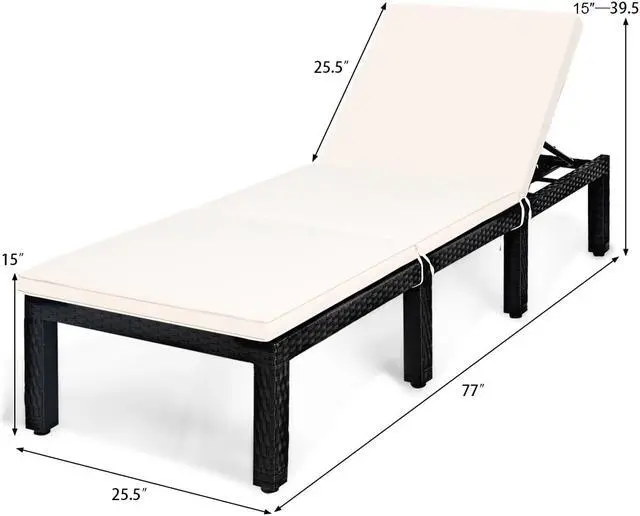 Alt view image 2 of 6 - Costway Patio Lounge Chaise Couch Cushioned Rattan Height Adjustable Garden White