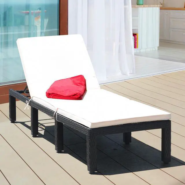 Main image of Costway Patio Lounge Chaise Couch Cushioned Rattan Height Adjustable Garden White